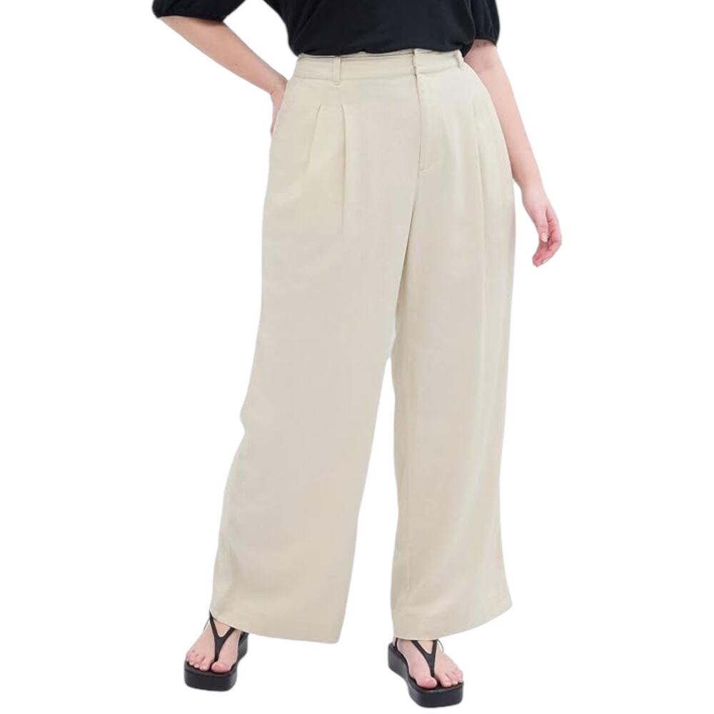 Gap Linen Wide Leg Pleated Trousers High Rise Dress Pants Beige Tan Size 10